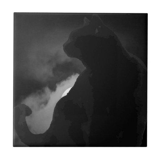 Black Cat Moonlight Silhouette Tegeltje (Voorkant)