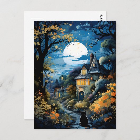 Black Cat - Moonlit Serenity Briefkaart (Voorkant / Achterkant)