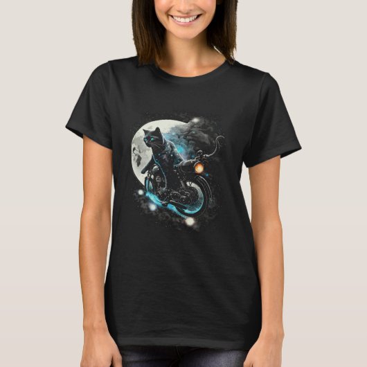 Black Cat Motorbike Space Graphic Tees Men Women B (Voorkant)