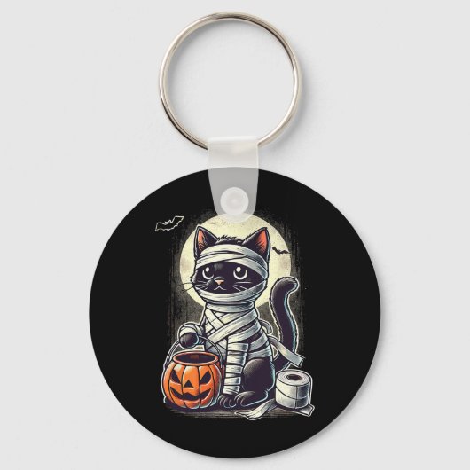 Black Cat Mummy Mannen Vrouwen Kinder Halloween Fu Sleutelhanger (Voorkant)