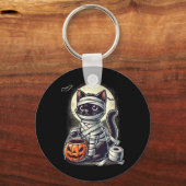 Black Cat Mummy Mannen Vrouwen Kinder Halloween Fu Sleutelhanger (Voorkant)