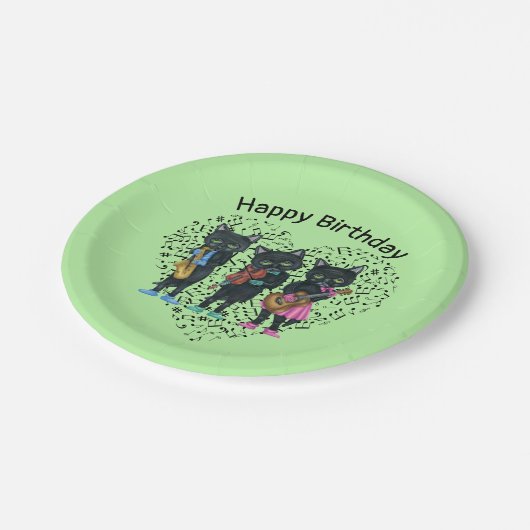 Black Cat Muzikanten Instrumenten Muzieknoot Hart Papieren Bordje (Gekanteld)