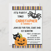 Black Cat n Spider Halloween Birthday Party Invite Kaart (Voorkant)