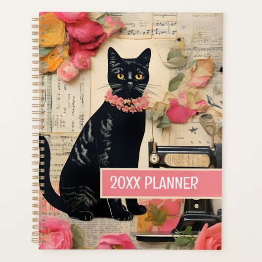 Black Cat naaimachine retro collage Planner (Voorkant)