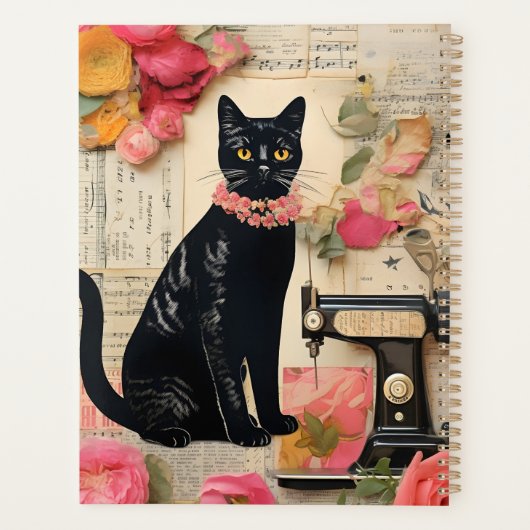 Black Cat naaimachine retro collage Planner (Achterkant)