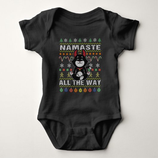 Black Cat Namaste helemaal tot in de lelijke kerst Romper (Voorkant)
