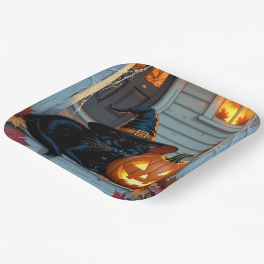Black Cat Napping on Pumpkin Halloween  Papieren Bordje (Gebogen)