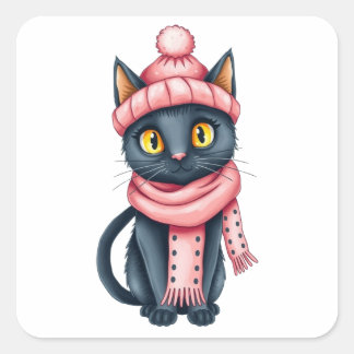 Black Cat, Nature, Cute Cat Vierkante Sticker