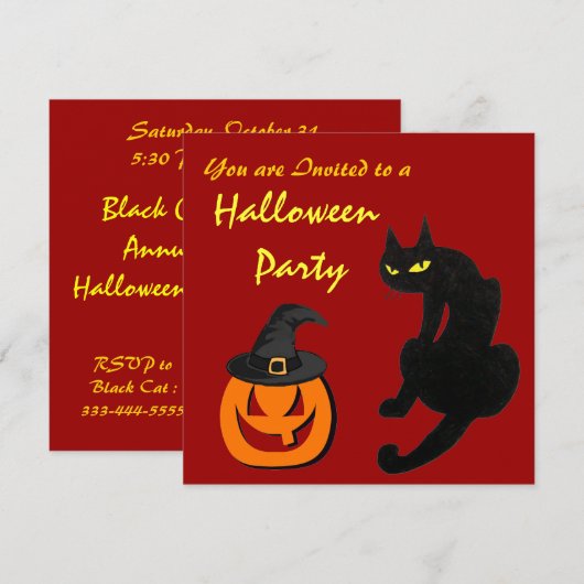 BLACK CAT NINJA HALLOWEEN PARTIJ KAART (Voorkant / Achterkant)