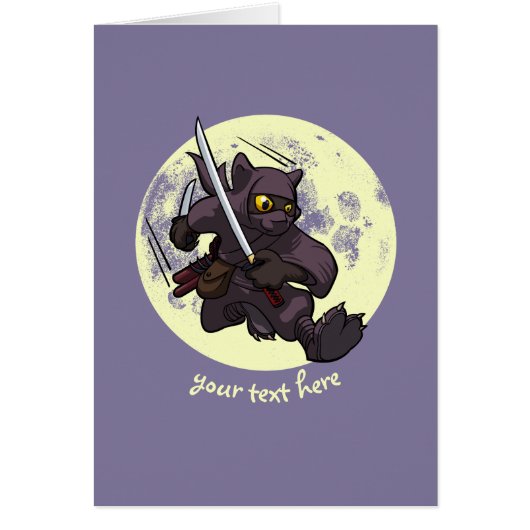 Black Cat Ninja Katana Swords Flying Kick Cartoon (Voorkant)