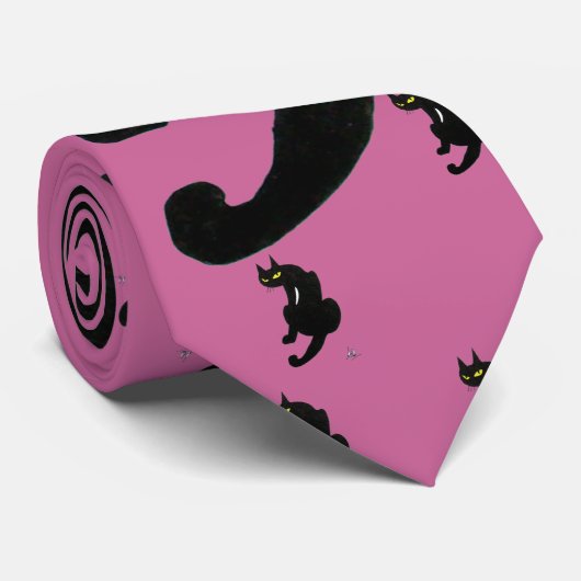 BLACK CAT NINJA Roze Zwart Tekening Stropdas (Opgerold)