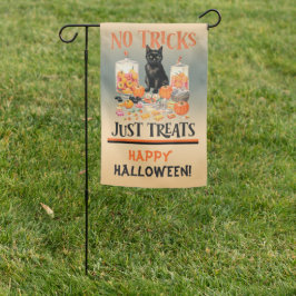 Black Cat - No Tricks Just Treats voor Halloween Tuinvlag