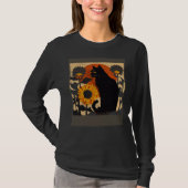 Black Cat Nursing Sunflower T-shirt (Voorkant)