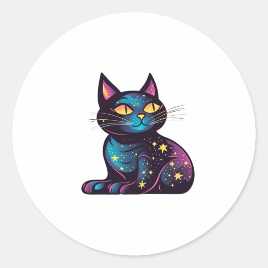 Black Cat of the Stars Ronde Sticker (Voorkant)