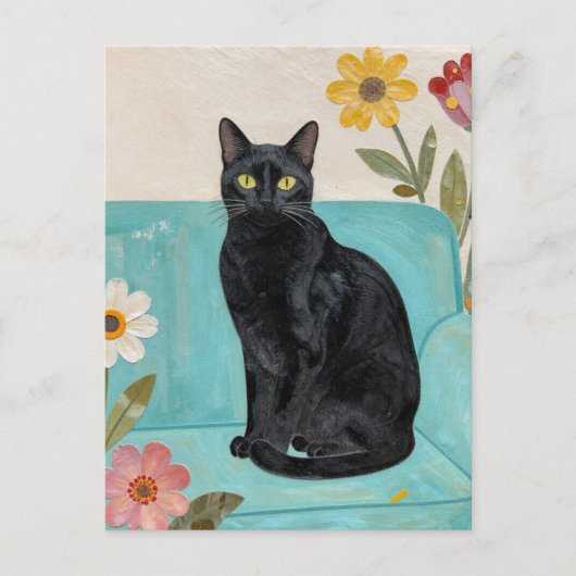 Black Cat on a Blue Couch Briefkaart (Voorkant)