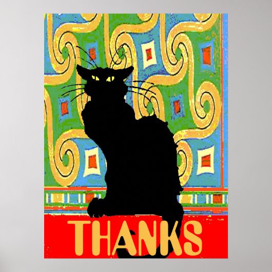 Black Cat on Abstract Wallpaper, edit text Poster (Voorkant)