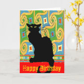 Black Cat on Abstract Wallpaper, Happy Birthday Kaart (Gele Bloem)