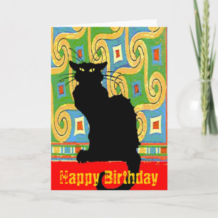Black Cat on Abstract Wallpaper, Happy Birthday Kaart