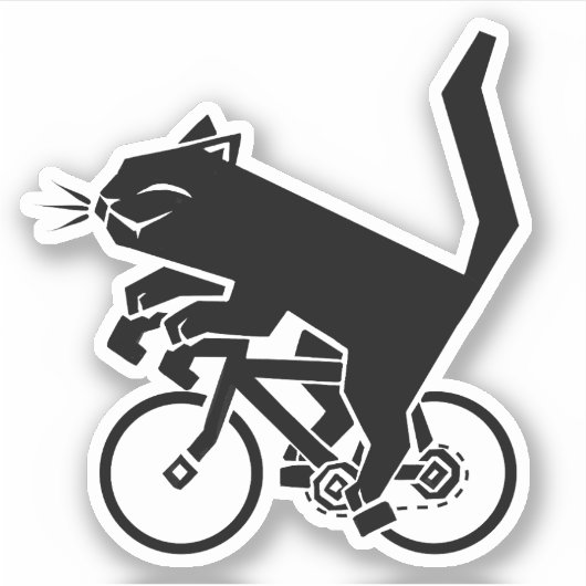 Black Cat on Bicycle Custom-Cut Vinyl Sticker (Voorkant)
