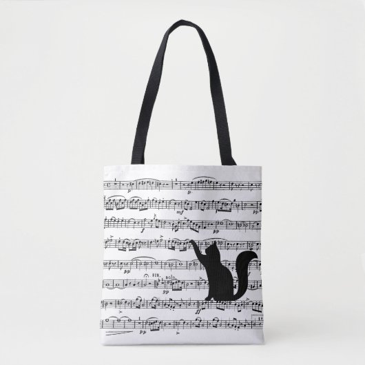 Black Cat On Bladmuziek Canvas tas (Voorkant)