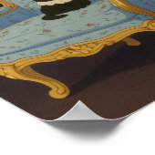 Black Cat on Blue Floral Armchair Poster (Hoek)