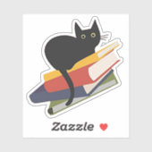 Black Cat on Books, Sticker (Vel)