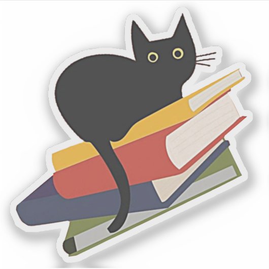 Black Cat on Books, Sticker (Voorkant)