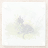Black Cat on Grass Glass Onderzetter (Achterkant)