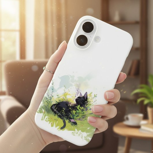 Black Cat on Grass iPhone 16 Hoesje