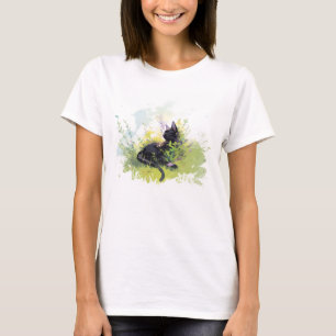 Black Cat on Grass T-shirt voor dames