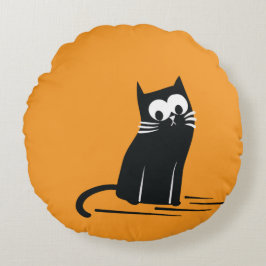 Black Cat on Orange – Kids  Rond Kussen