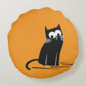 Black Cat on Orange – Kids  Rond Kussen (Achterkant)