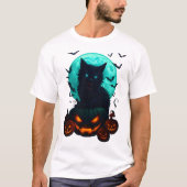 Black Cat on Pumpkins under Full Moon – Spooky Hal T-shirt (Voorkant)