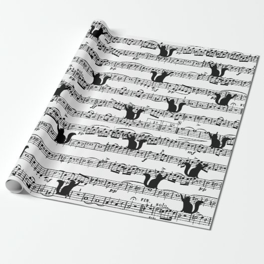 Black Cat ON Sheet Music Cadeaupapier (Uitgerold)