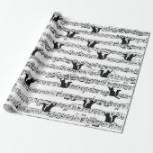 Black Cat on Sheet Music Cadeaupapier (Uitgerold)