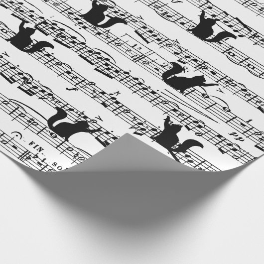 Black Cat on Sheet Music Cadeaupapier (Hoek)