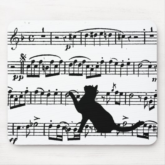 Black Cat on Sheet Music Muismat (Voorkant)