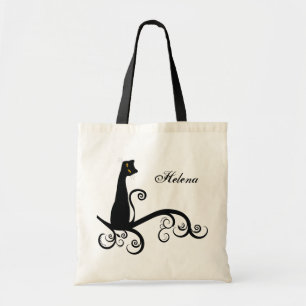 Black Cat on Swirly Branch, gepersonaliseerd Tote Bag