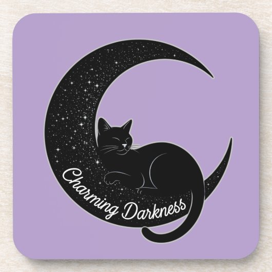 Black Cat on the Crescent Moon: Charm of Darkness Bier Onderzetter (Voorkant)