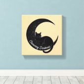 Black Cat on the Crescent Moon: Charm of Darkness Canvas Afdruk (Insitu (Houten vloer))