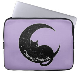 Black Cat on the Crescent Moon: Charm of Darkness Laptop Sleeve