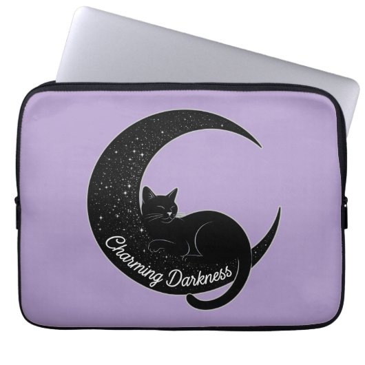Black Cat on the Crescent Moon: Charm of Darkness  Laptop Sleeve (Voorkant)