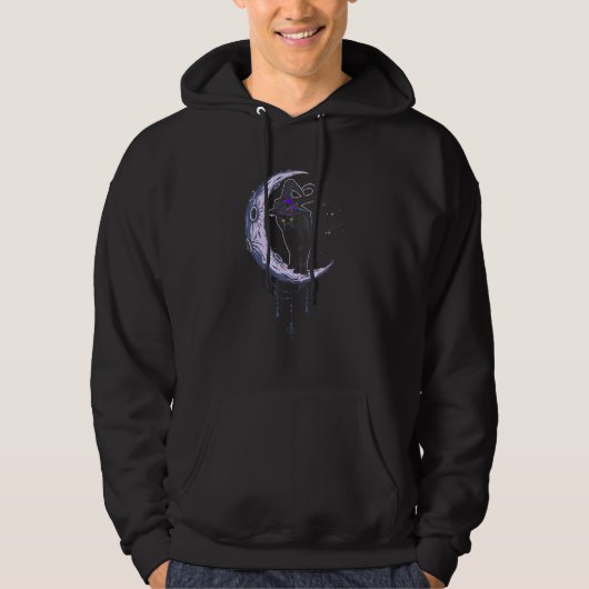 Black Cat On The Purple Moon With Hat Witch Hallow Hoodie (Voorkant)