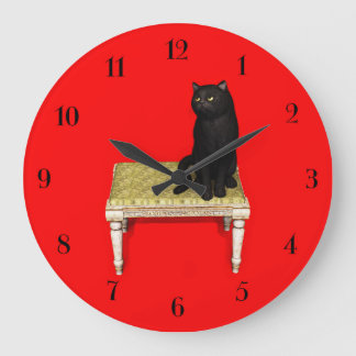 Black cat on the stool round clock grote klok