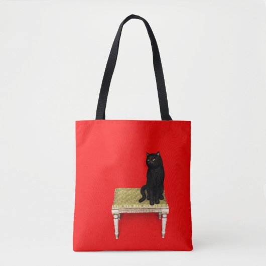 Black cat on the stool tote bag (Voorkant)