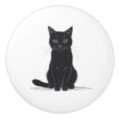 Black cat on white background door pull keramische knop (Voorkant)