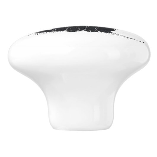 Black cat on white background door pull keramische knop (Zijkant)