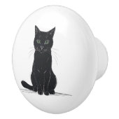 Black cat on white background door pull keramische knop (Rechts)