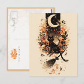 Black Cat on Witch’s Broom Under the Moon Briefkaart (Voorkant / Achterkant)
