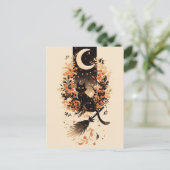 Black Cat on Witch’s Broom Under the Moon Feestdagenkaart (Staand voorkant)